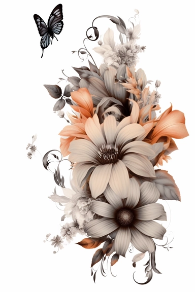 flower corner freebie floral border clipart, in the style of black and white realism, brown and gray, uhd image, tattoo, monochromatic paintings, contemporary fairy tale, eye-catching detail