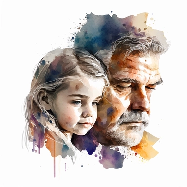 Father and daughter close photo, detailed faces, watercolor, clipart, white background, 4k, stunning quality