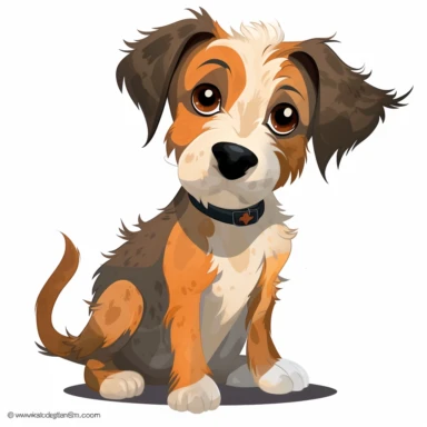 Cartoon of mutt mixed puppy, cute, funny, clipart style, vector style, character by Cory Loftis, white background v4