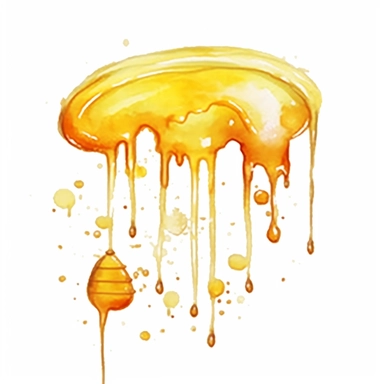 simple honey drips on a white background, watercolor drawing, simple iconic, wind, fanstasy, free brushstrokes, magical, watercolour illustration. colourful, white background isolated. aquarellist, fantasy, cute, clipart, cottagecore
