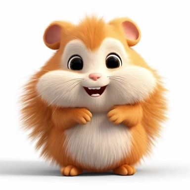 a single clipart image png graphic of a Realistic 3D cute friendly pixar style 3D animation Clipart Cute Fluffy Hairy Hamster PNG Illustration