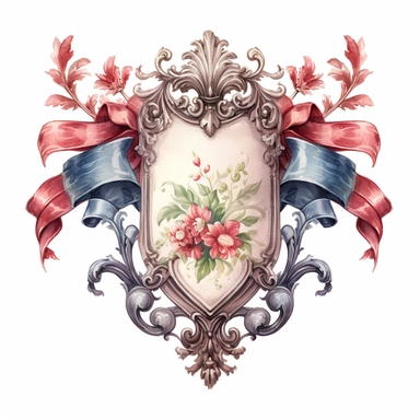 watercolor clipart Victorian frame ribbon crest