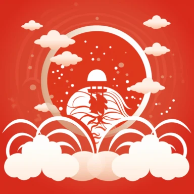 background clipart icon illustration of Fuku (福) - The Japanese character for luck or fortune, often depicted in a stylized form and used as a lucky charm.
