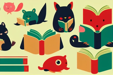 Many animals reading books or study collection. Cute reading or studying clipart collection for kids. Woodland animals library bundle, clever characters for children. Vector cartoon illustration set. .highly detailed, realistic, photo realistic, octane render, 4K, 8K, UHD, hyper detailed