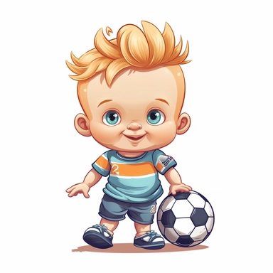 cartoon full body football player as a cute smiling baby, heavy lines, clip art, soft colours