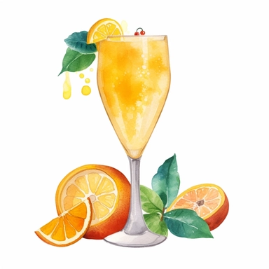 Mimosa: A classic brunch cocktail made with champagne and orange juice.watercolor, clipart