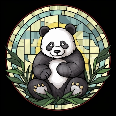 Stained Glass CUTE PANDA BAMBUS in the shape of a circle PNG Clipart