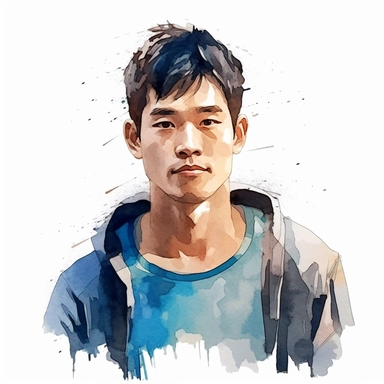 young korean man portrait in gym clothes. isolated clipart, gradient watercolor, 3000dpi,