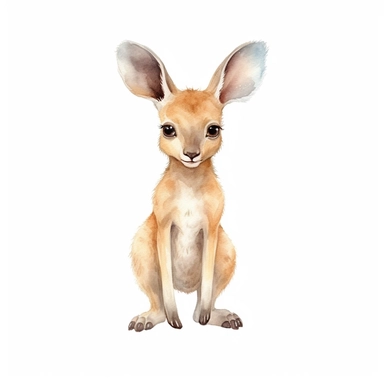 a graceful baby kangaroo with kind eyes clipart with watercolor illustration,full body shot,8k,etsy style, white background