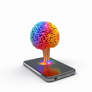 phone 3d clipart with a brain as logo on the center of the phone screen, high quality 8k resolution portrait mode, white background, no shadows on the phone, make use of happy colors sony 8k, v5