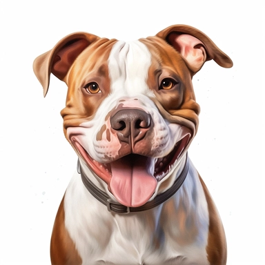happy pitbull, digital painting and drawing, clipart, head, hyper - realistic animal illustration, childlike, free brushwork, white background