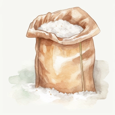 create a hand drawn watercolor clipart of a flour bag, white background, 4k