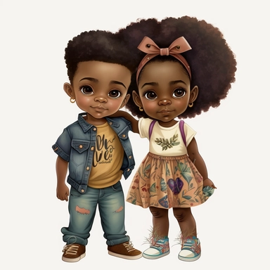 Siblings art, siblings png, friends png, family png, Boy and Girl clipart, brown skin, valentine, twins png, twins clipart, black kids art, cool kids, full bodies