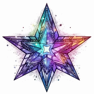 discopunk witches 5 point star, northern lights, isolated on white background, clipart, highly detailed