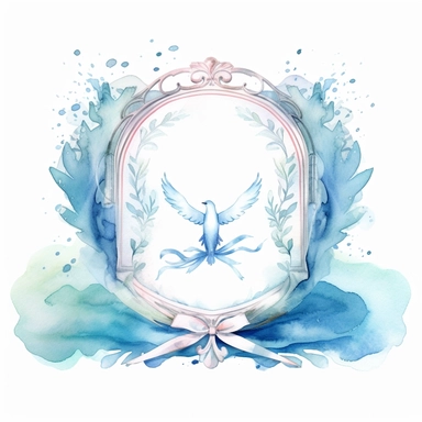 Graceful Baptism Watercolor Clipart - Pastel Blue Baptism Certificate: This clipart represents a baptism certificate in pastel blue, highlighting the official recognition of this spiritual milestone.