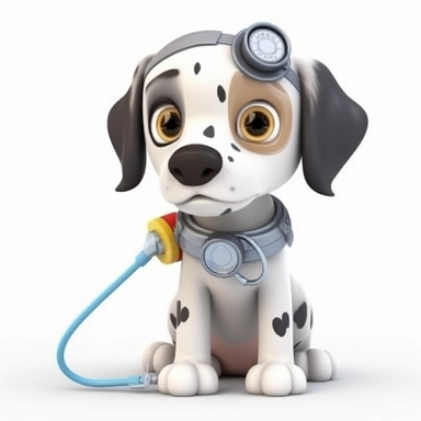 sticker clipart cartoon of a cute puppy doctor, dressed properly with gear,3D, disney pixar style, puppy eyes, looking at athe camera, white background ,high definition, high resulotion, highly detailed