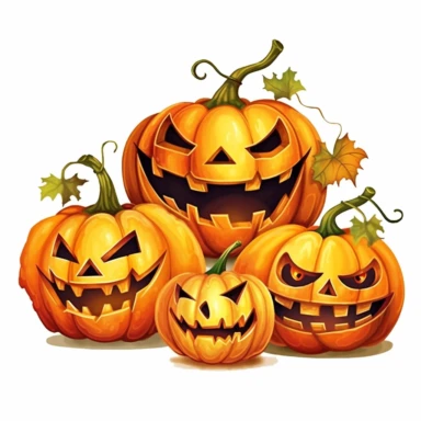 clipart of jack-o-lanterns on white background, clearly defined separate image, high quality--ar3:4-no mockups, watermarks, numbers, writing, letters--q2--v5.1--s1000