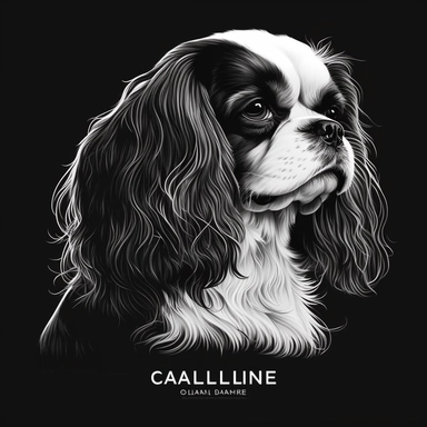 cavalier King Charles spaniel vector illustration, black and white, clipart style, simple clean bold lines, cartoonistic style, white background