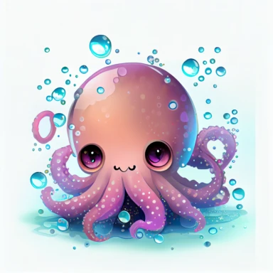 cute pink octopus with big head, big eyes with water bubbles, hand draw Illustration clipart, 4K, extremely detailed