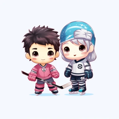 kawaii character, hockey guy vs figure skater, cute stand off, bold colors, transparent background, clip art