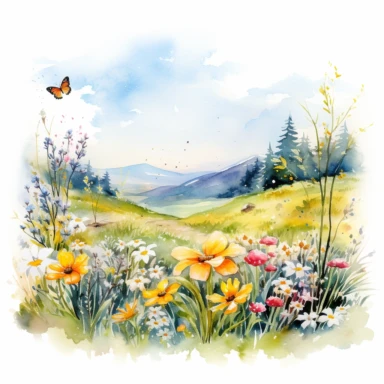 a Watercolor Spring Meadow Clipart