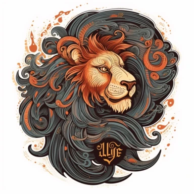 old style fire leo zodiac, vector design illustration, in the style of detailed heavy metal embroidery, hand-painted details, Horoscope Clipart, isolated white background