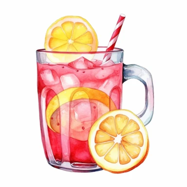 basic watercolor pink lemonade in minimal hand drawn style, Etsy, textured, clipart, white background