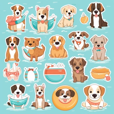 Cute dog clipart set Summer dogs Beach Pool party digital clipart Funny dog Kawaii printable stickers Planner supplies Vacation illustration