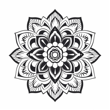 flower mandala. no shading. lines and dots. black. simple. clipart. white background