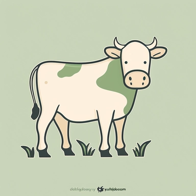 dairy cow illustration in the style of 60s and 70s retro clipart, line art, muted colors