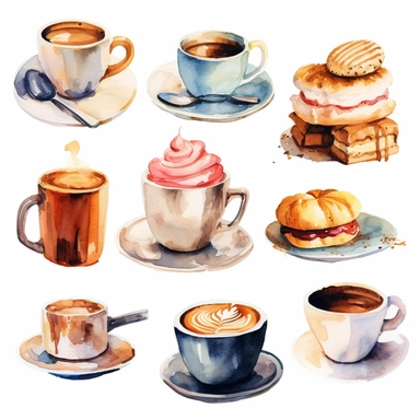 watercolour coffee lovers clip art