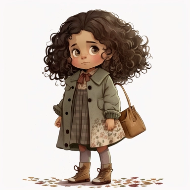Enaya is a european 3 years old little girl with nice dark brown curly hairs. she's going to school today with her new clothes on, Watercolor Clipart, full body view, strybk, full Illustration, 4k, sharp focus, watercolor, smooth soft skin, symmetrical, soft lighting, detailed face, concept art, muted colors, watercolor style, strybk, children's style fairy tales, chibi kawaii, . Octane rendering, 3d. Perfect face, detailed face, delicate face, perfect sharp lips, detailed eyes. Craig Davison, A