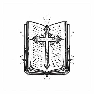 Bible book with a cross on it, Line art style, clipart solid white background