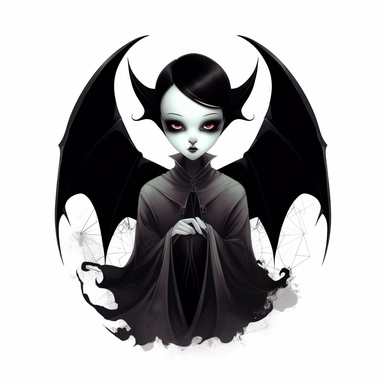 A goth clipart with a white background, featuring a dark, brooding figure with bat wings