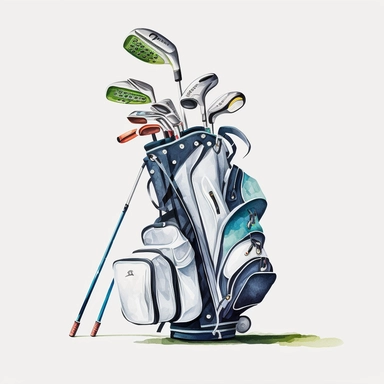 golf bag illustration white background clean lines watercolour clipart