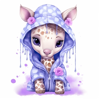 a shy baby giraffe in hoody Clipart, covered in hearts, Nursery summer Clipart, Easter Clipart, Crafting Digital Paper, purple and blue backlight Mother’s Day, white background