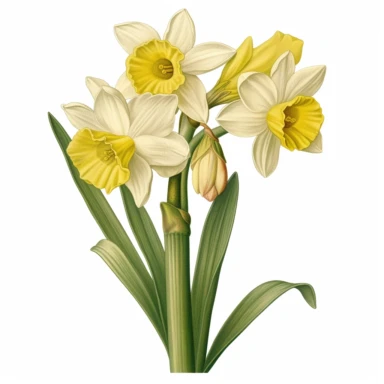 botanical clipart, jonquil floral drop, isolated on white background, Margaret Mee, Pierre-Joseph Redouté, Sydney Parkinson, 8k