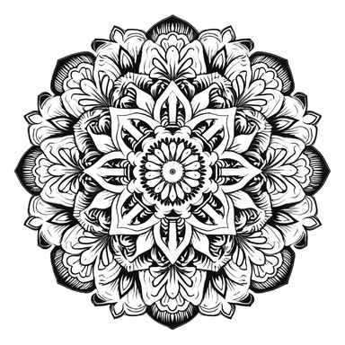 black and white clip art of mandala design, no noice, highdefinition, white background, coloring book, defined lines, textured lines