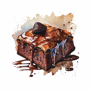 chocolate brownie, watercolor clipart, transparent background,