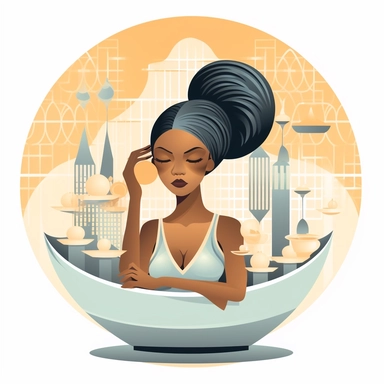 art deco style clipart of ethnic female having a spa day. white background