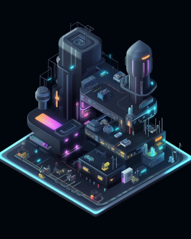 isometric perspective, game sprite, futuristic random public building concept, gaming asset, sci-fi, fun, creative, cartoon, clipart, hyper-detailed, black background,