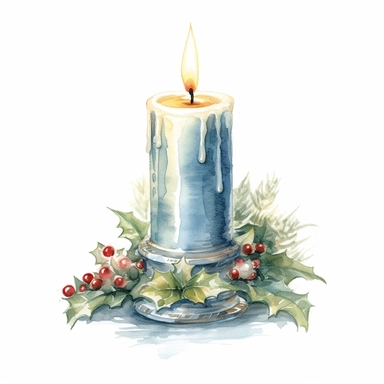 High details, watercolour, christmas candle, very high detail of image, clipart