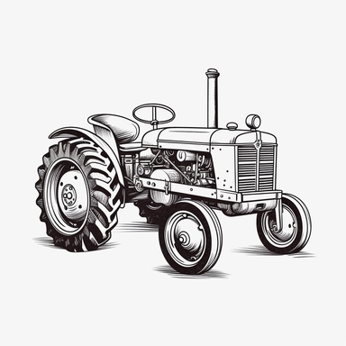svg clipart black line cartoon drawing of a farm tractor vintage, family farm, on a white background no shading