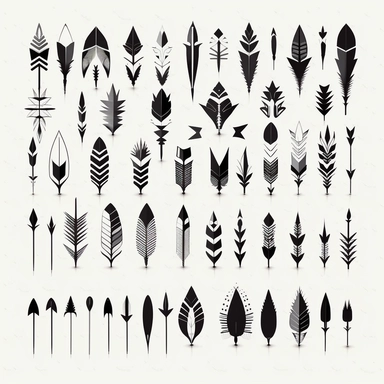 30 different types of arrow heads in rows black and white simple art Clipart vector svg high resolution thick black line art white background drawn art silhouette