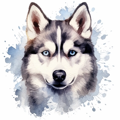 watercolour cute Siberian husky dog sitting beautiful details four perfect legs and paws realistic beautiful facial features ultra detailed ultra photo real intricate detailed png image ,high definition,300dpi,graphic clipart,computer graphics