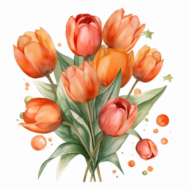 Birthday orange tulip bouquet watercolor design clipart