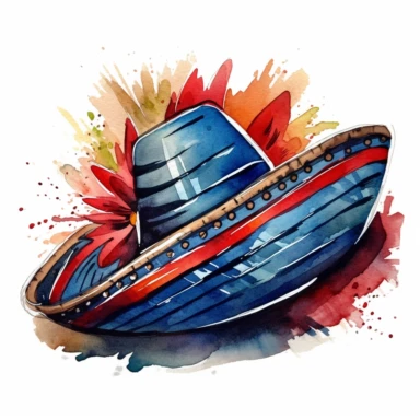 a Mexico Sombrero in the style of watercolour clipart with detailed brush strokes