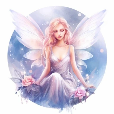 Create a charming clipart of a delicate and glowing fairy, portrayed realistically with a watercolor style. The fairy should emanate a bright aura, with celestial wings and a serene expression on her face. The background should be plain and highly contrasted, to emphasize the fairy's ethereal beauty. Use your artistic skills to make sure the fairy shines and stands out, with every detail carefully crafted to make the clipart a magical piece of art.