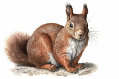 A highly detailed watercolor clipart of an isolated red to brown squirrel, by Laura Harris, watercolor specialist, realistic texture, detailed brushwork, high-resolution 300 dpi, nature-inspired art, intricate artwork, fine art quality, animal portrait, botanical art, isolated on white