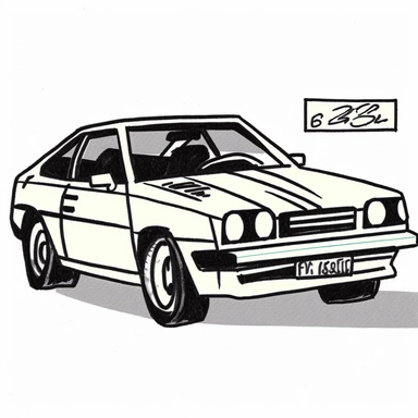 an old 80's style car side veiw 3d handraw clipart style easy draw simplist black and white vector simple doodle very with thick lines